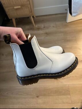 Dr. Martens White Chelsea Ankle Boots with Black Elastic